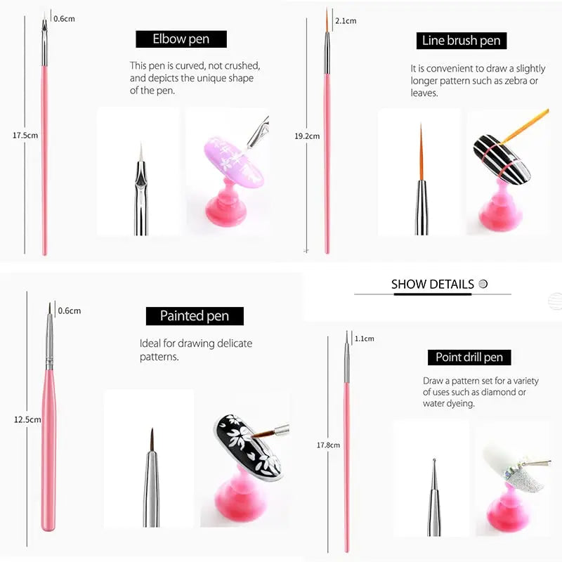 LINMANDA 15-Piece Professional Nail Art Brush Set – Complete Painting & Detail Kit