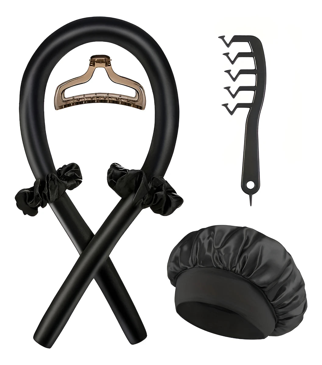 Premium Heatless Hair Curler Set with Satin Sleep Bonnet – 6-Piece Overnight Styling Kit