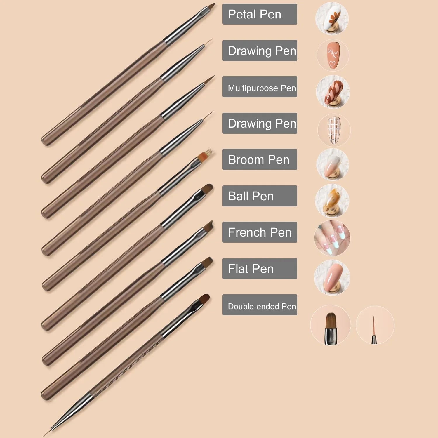 LINMANDA 9-Piece Professional Nail Art Brush Set – Precision Detailing & Extension Kit