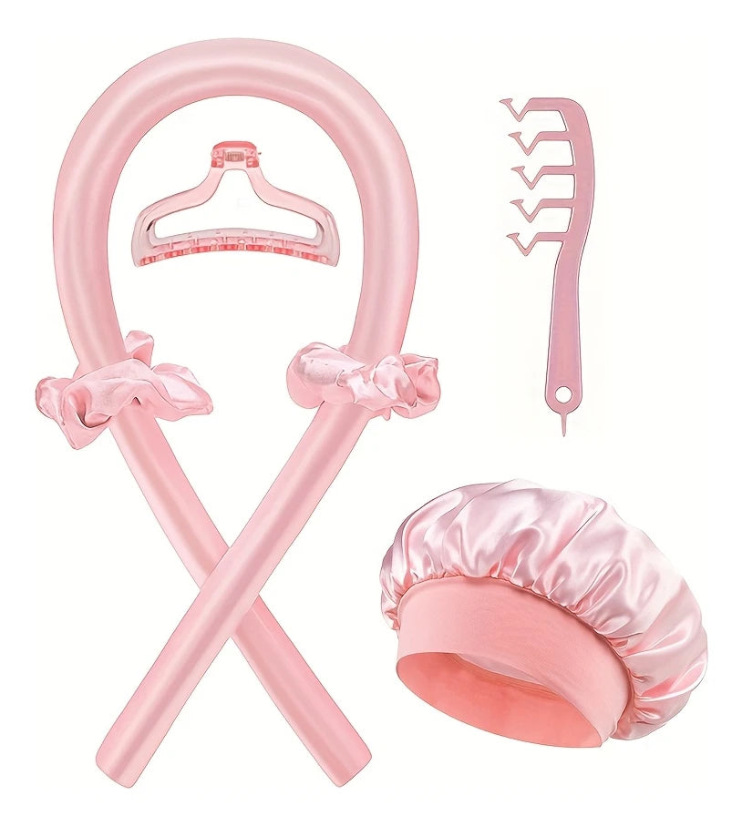 Premium Heatless Hair Curler Set with Satin Sleep Bonnet – 6-Piece Overnight Styling Kit