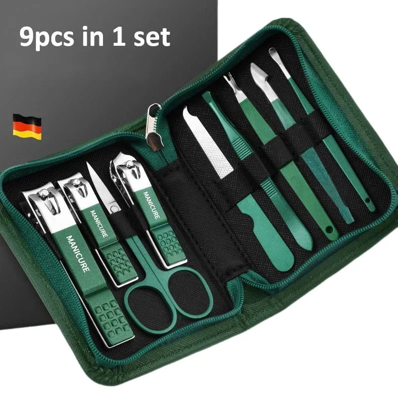 Professional 6-9 Piece Manicure Set – Stainless Steel Grooming Kit with Premium Leather Case