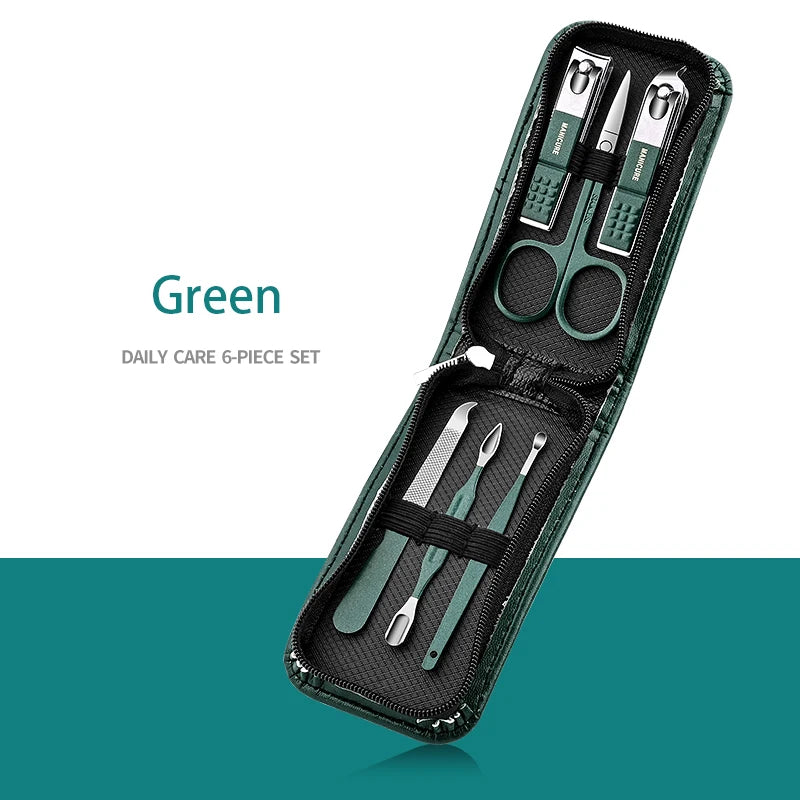 Professional 6-9 Piece Manicure Set – Stainless Steel Grooming Kit with Premium Leather Case