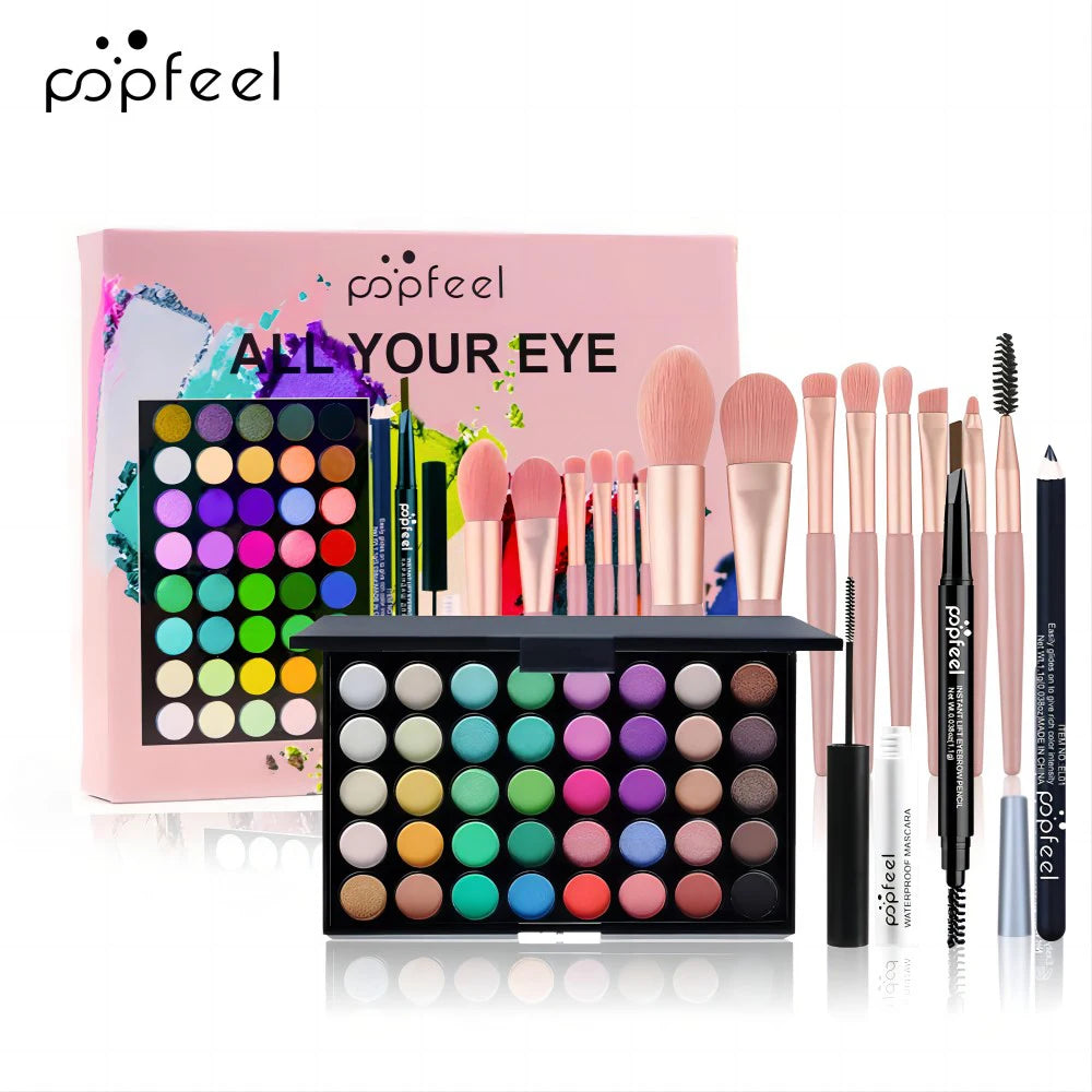 POPFEEL Ultimate Eye Glam Kit – 40-Color Eyeshadow Palette, Mascara, Eyeliner & Brush Set