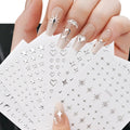 Metallic 3D Silver Nail Art Stickers – 6-Sheet Set of Stars, Hearts & Chains