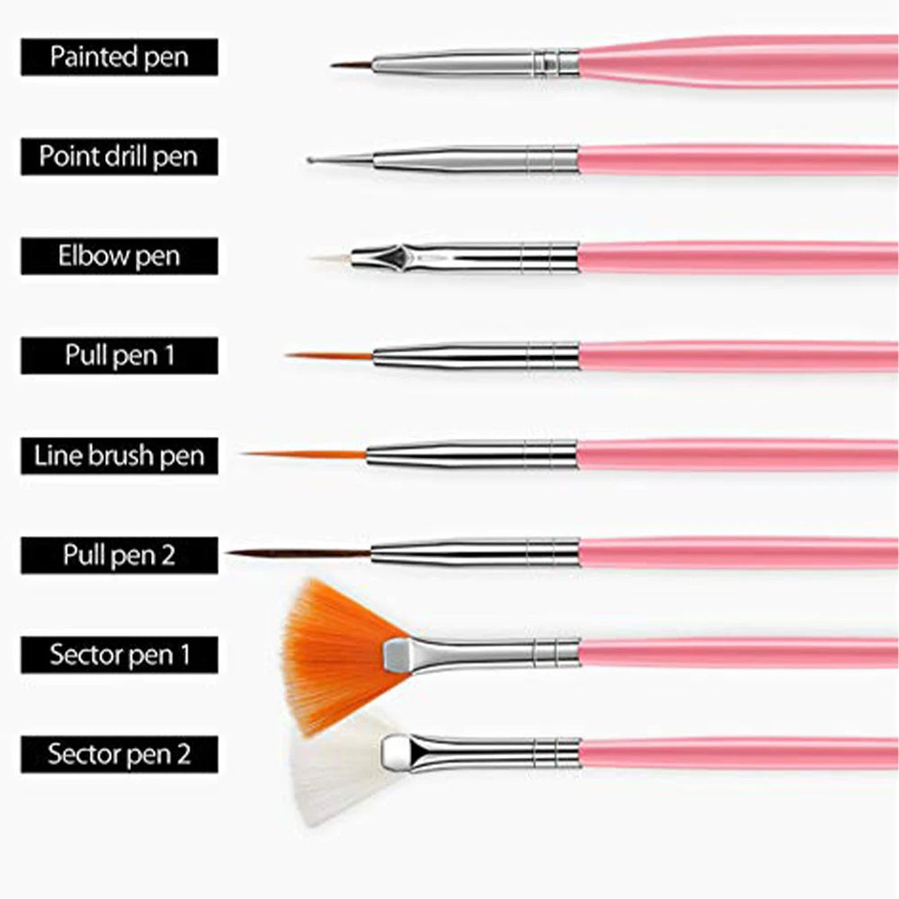 LINMANDA 15-Piece Professional Nail Art Brush Set – Complete Painting & Detail Kit
