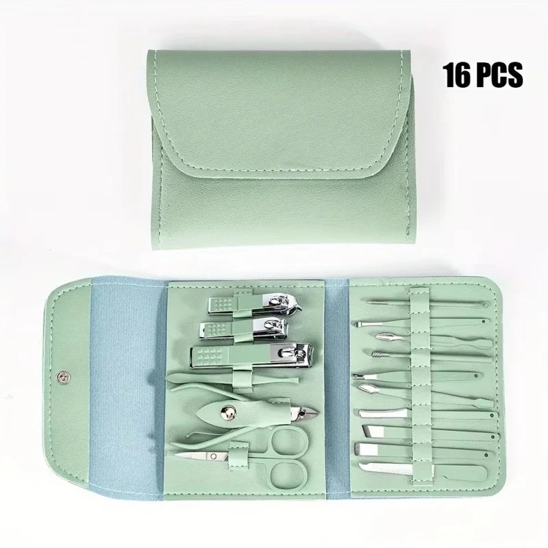16-Piece Professional Manicure & Pedicure Set – Premium Stainless Steel Grooming Kit