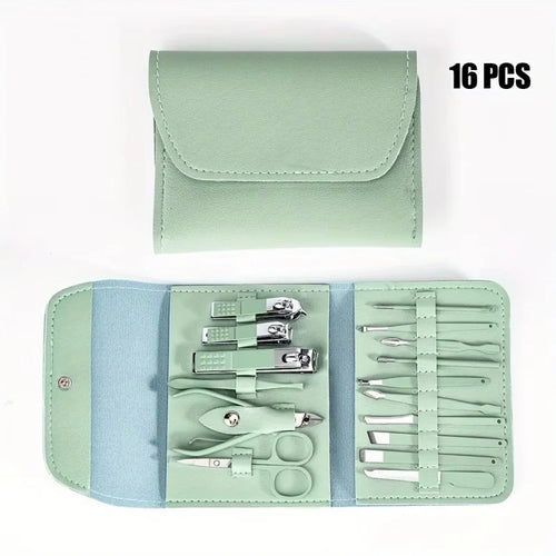 16-Piece Professional Manicure & Pedicure Set – Premium Stainless Steel Grooming Kit