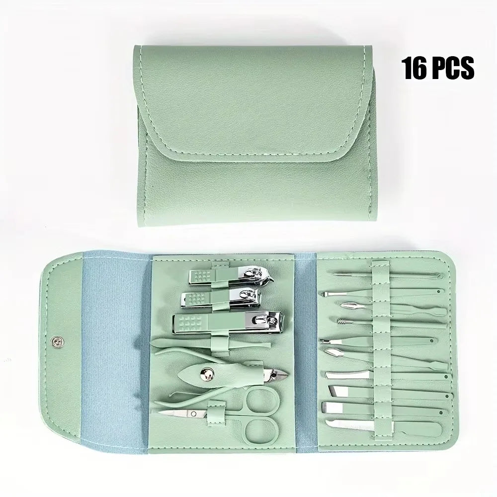 16-Piece Professional Manicure & Pedicure Set – Premium Stainless Steel Grooming Kit