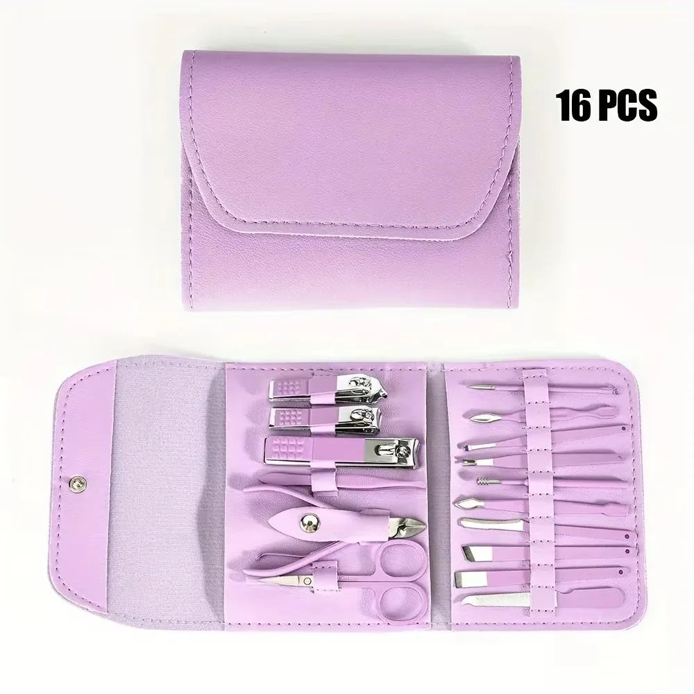 16-Piece Professional Manicure & Pedicure Set – Premium Stainless Steel Grooming Kit
