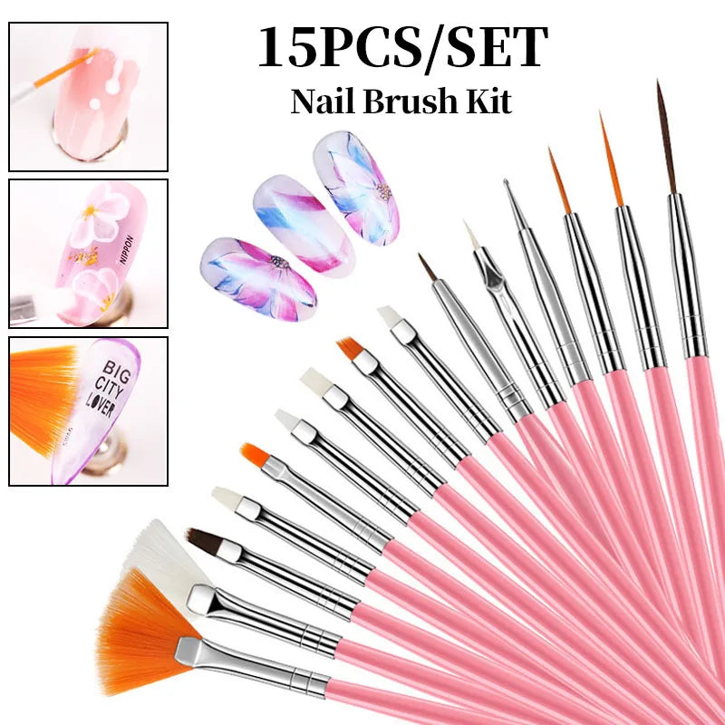 LINMANDA 15-Piece Professional Nail Art Brush Set – Complete Painting & Detail Kit