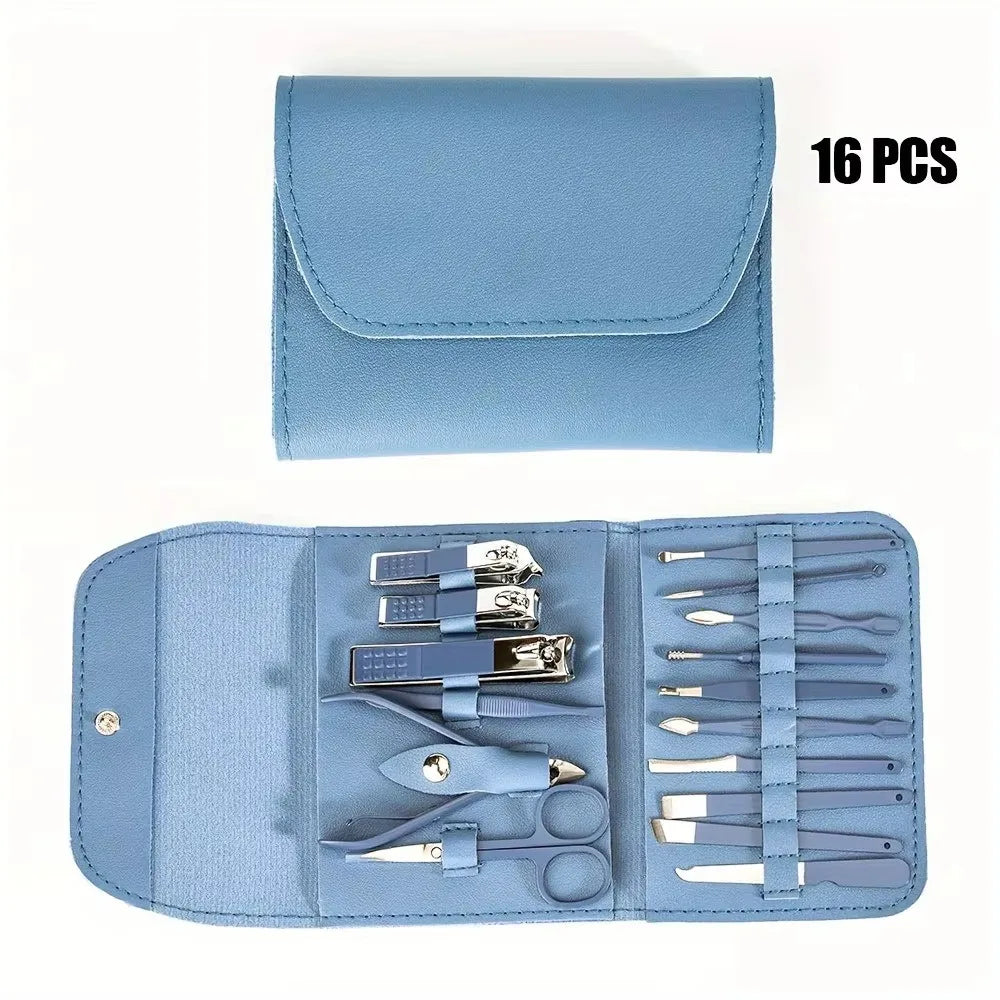 16-Piece Professional Manicure & Pedicure Set – Premium Stainless Steel Grooming Kit