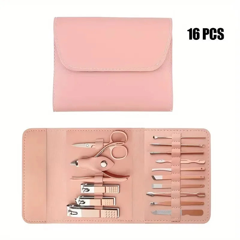 16-Piece Professional Manicure & Pedicure Set – Premium Stainless Steel Grooming Kit