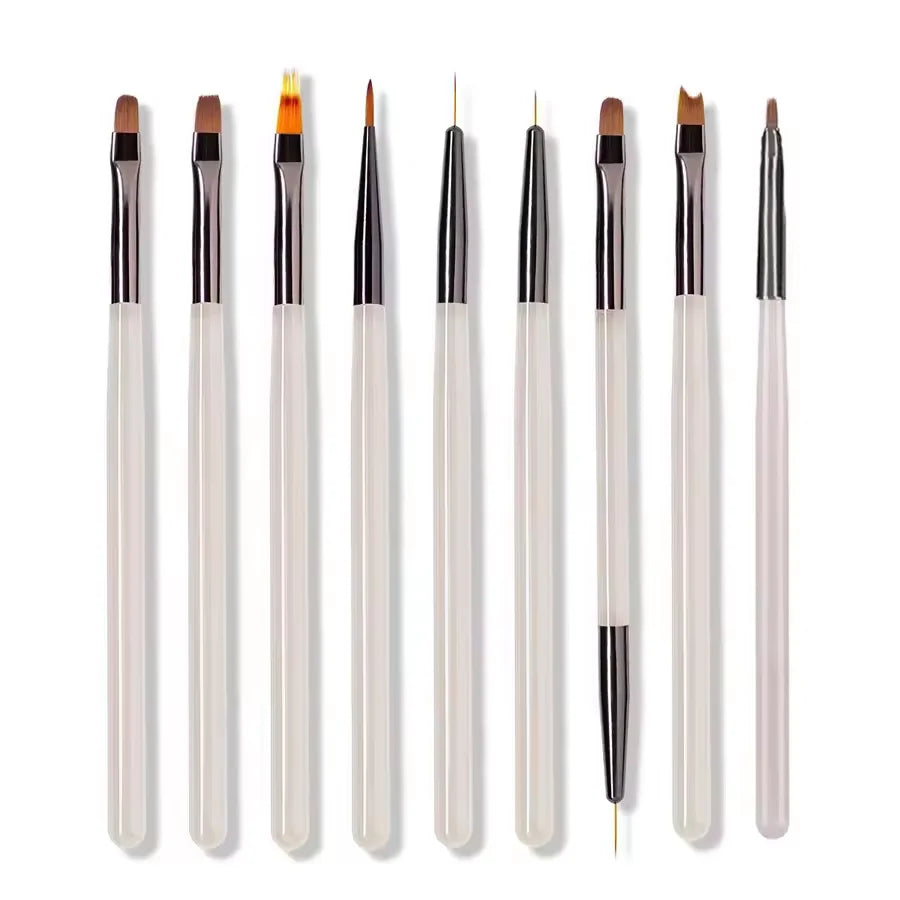 LINMANDA 9-Piece Professional Nail Art Brush Set – Precision Detailing & Extension Kit