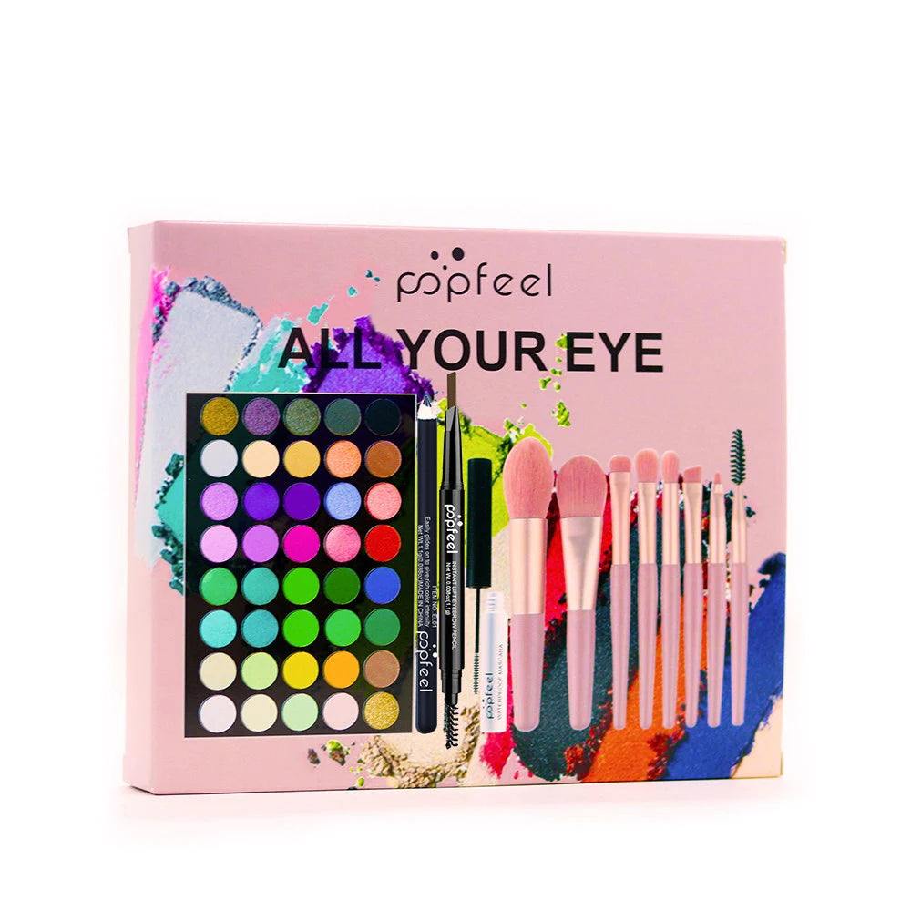 POPFEEL Ultimate Eye Glam Kit – 40-Color Eyeshadow Palette, Mascara, Eyeliner & Brush Set